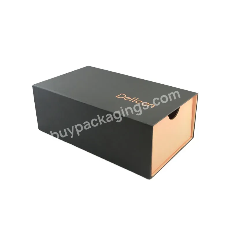 Custom Floding Paper Shoe Box With Drawer Gold Hot Stamping