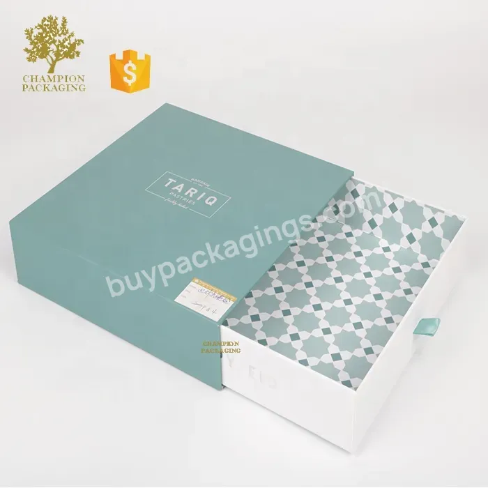 Custom Foil Stamp Logo Slide Open Presentation Cardboard Ribbon Pull Out Gift Slip Drawer Box