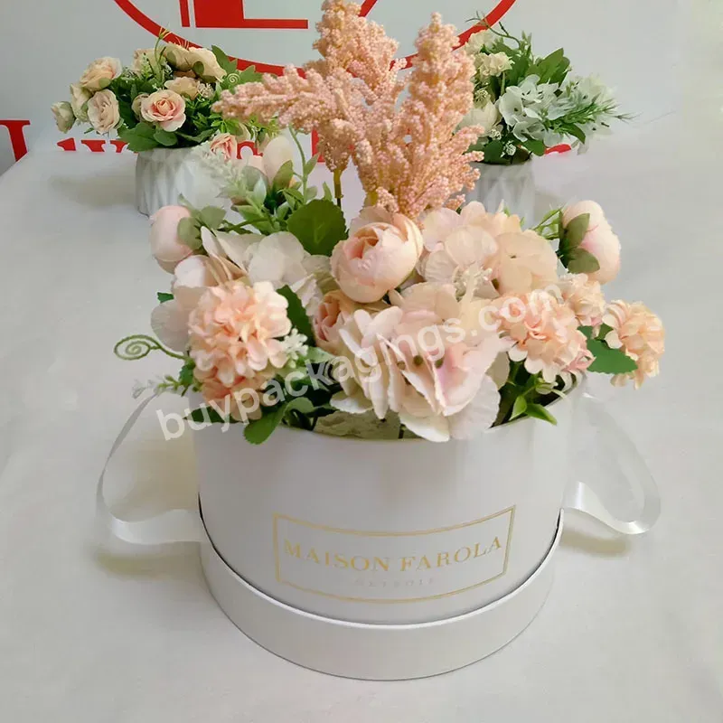 Custom Gold Foil Logo White Cardboard Luxury Eternal Roses Large Round Cylinder Flower Box 2023