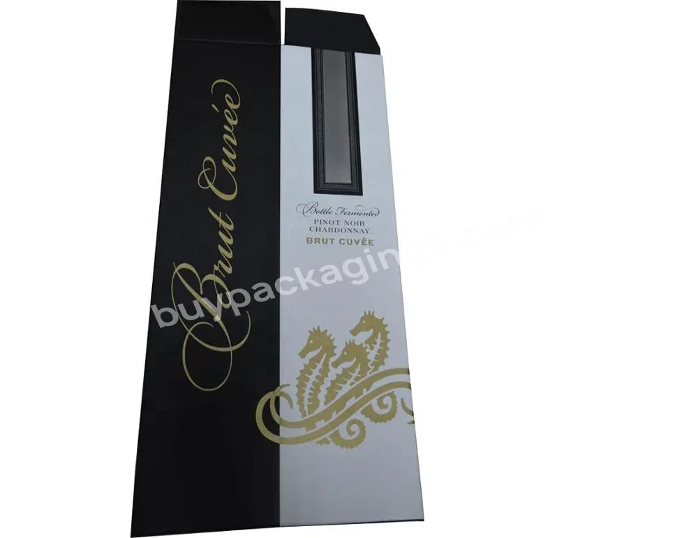 Custom Gold Foil Logo Wine Packaging Boxes Wine Glass Packaging Boxes Folding Black Single Bottle Wine Box