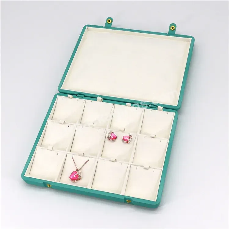 Custom Green Luxury Dermis Pu Leather Flat Earings Necklace Ring Packaging Gift Boxes Luxury Travel Velvet Jewelry Box