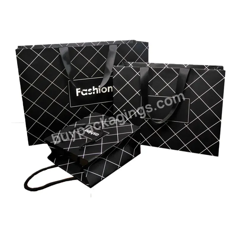 Custom Grid/ Plaid Design Shopping Paper Bags With Ribbon Handles