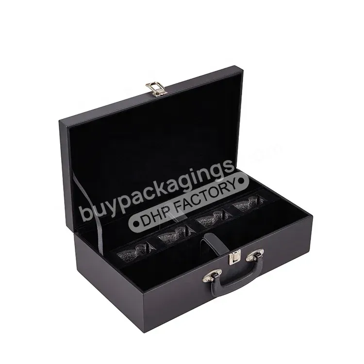 Custom Handle Black Luxury Glass Packaging Double 750ml Bottles Gift Faux Pu Leather Wine Box