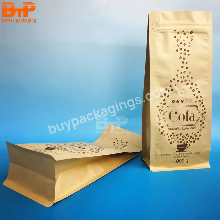 Custom Heat Seal Foil Lined Reusable Kraft Paper Side Gusset Coffee Bean Packaging Bag With Valve