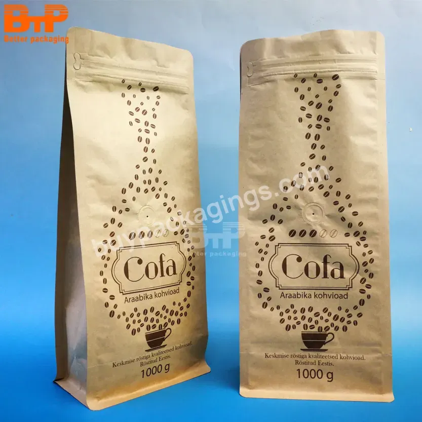 Custom Heat Seal Foil Lined Reusable Kraft Paper Side Gusset Coffee Bean Packaging Bag With Valve