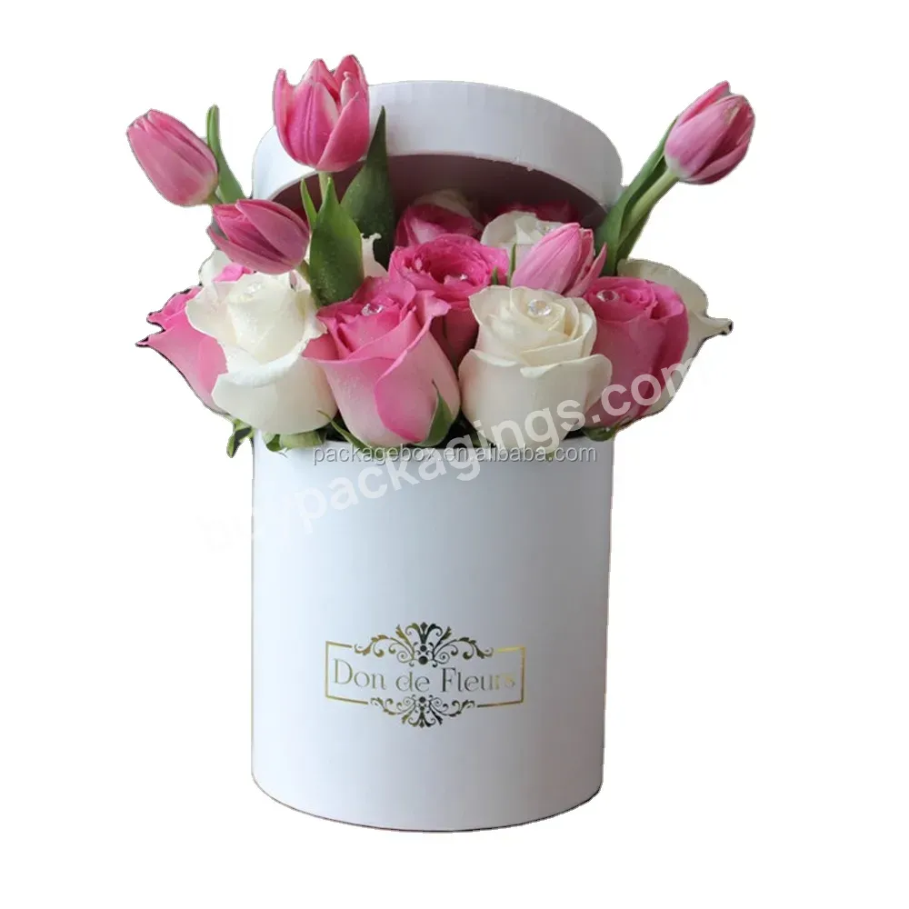 Custom Large Fresh Flower Rose Luxury Gift Packaging Cylinder Tube Round Hat Shape Cardboard Paper Box For Wedding