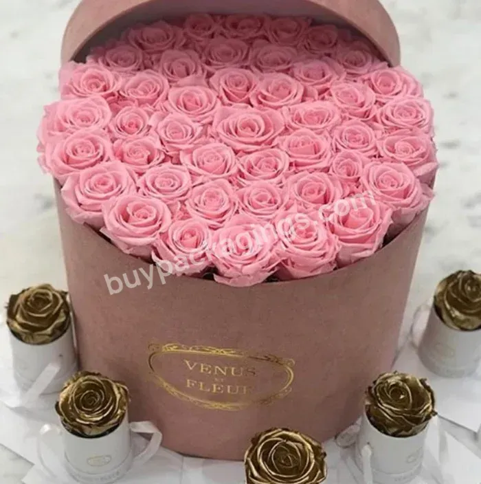 Custom Large Matte Black Grey Velvet Round Rose Cardboard Gift Flower Box