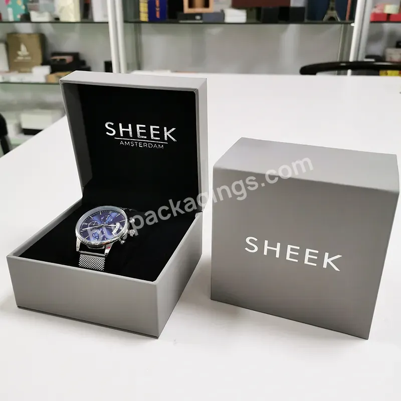 Custom Logo 1 Slot Simple Packing Pu Leather Cardboard Paper Gift Packaging Single Watch Box