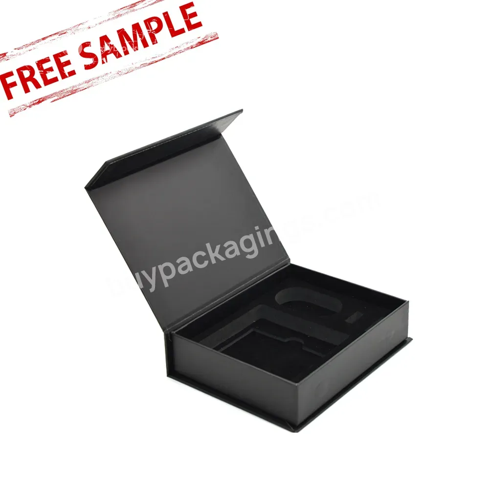 Custom Logo Black Cosmetics Perfume Gift Box Foam Insert Rigid Paper Cardboard Flap Lid Magnet Gift Box