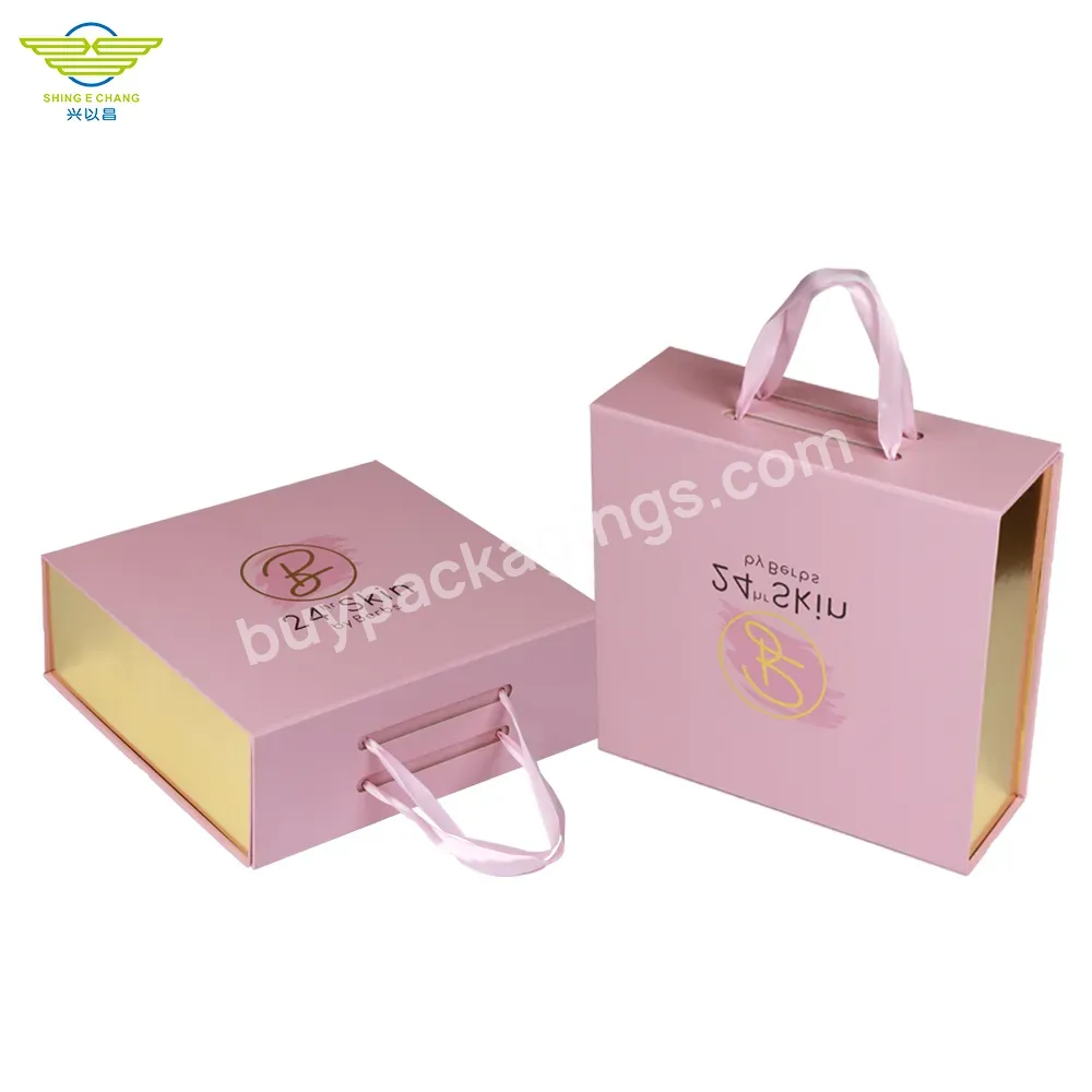 Custom Logo Collapsible Rigid Cardboard Hat Handbags Gift Folding Box With Magnetic Closure And Ribbon Wholesale Gift Box