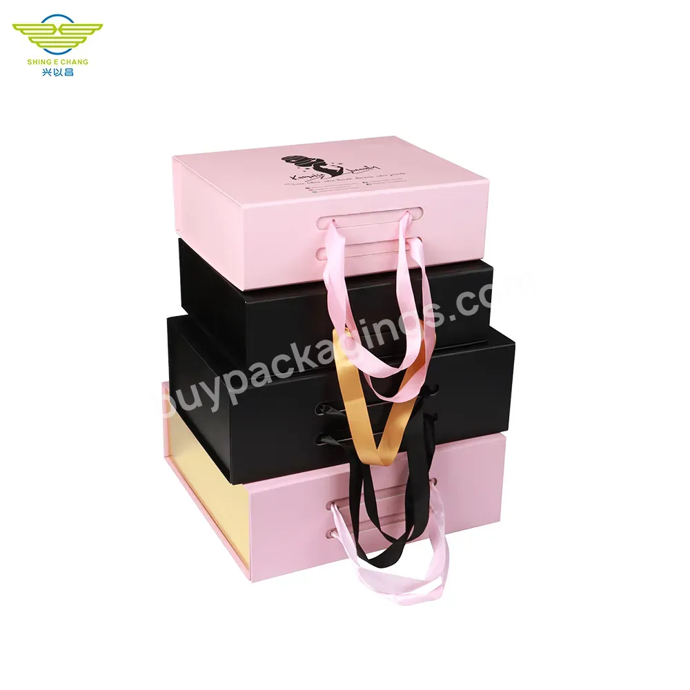 Custom Logo Collapsible Rigid Cardboard Hat Handbags Gift Folding Box With Magnetic Closure And Ribbon Wholesale Gift Box