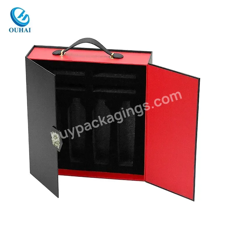 Custom Logo Design Exquisite High-end Cardboard Folding Double Door Gift Box Red Wine Packaging Box