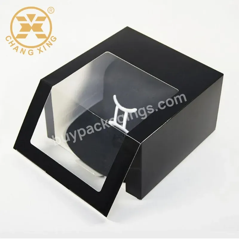 Custom Logo Fold Paper Black Packaging Hat Gift Box With Window