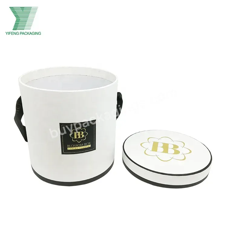 Custom Logo Luxury White Packaging Paper Cylinder Rigid Cardboard With Hat Round Tube Gift Flower Box