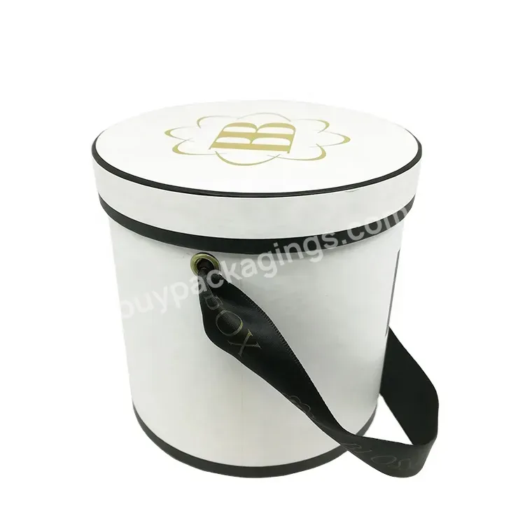 Custom Logo Luxury White Packaging Paper Cylinder Rigid Cardboard With Hat Round Tube Gift Flower Box