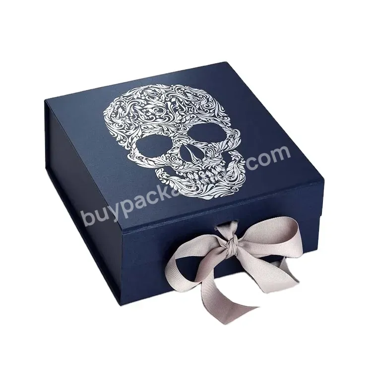 Custom Logo Navy Blue Paper Box Folding Cosmetic Clothing Cardboard Package Box Packaging Magnetic Gift Box For Perfumes