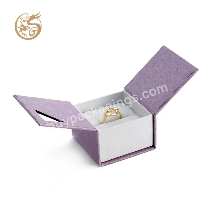 Custom Logo Printed Double Door White Purple Jewelry Box Magnet Ring Box Purple Jewelry Packaging Box With Sponge