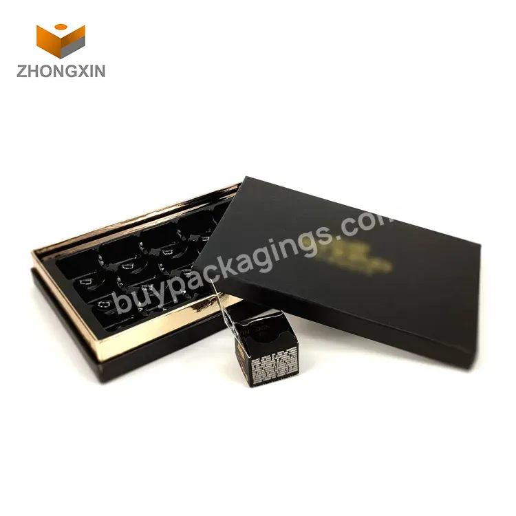 Custom Logo Printed Luxury Design Square Black Candy Packaging Paper Box Chocolate Packing Box For Gift