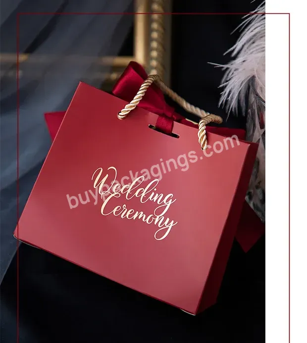 Custom Logo Printed Packaging Handle Bag Luxury Wedding Party Birthday Gift Bags Red Paper Bag With Inside Box