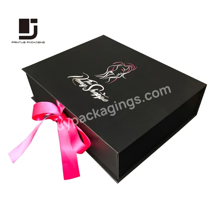 Custom Logo Printed Paper Packaging Gift Box With Ribbon Handle