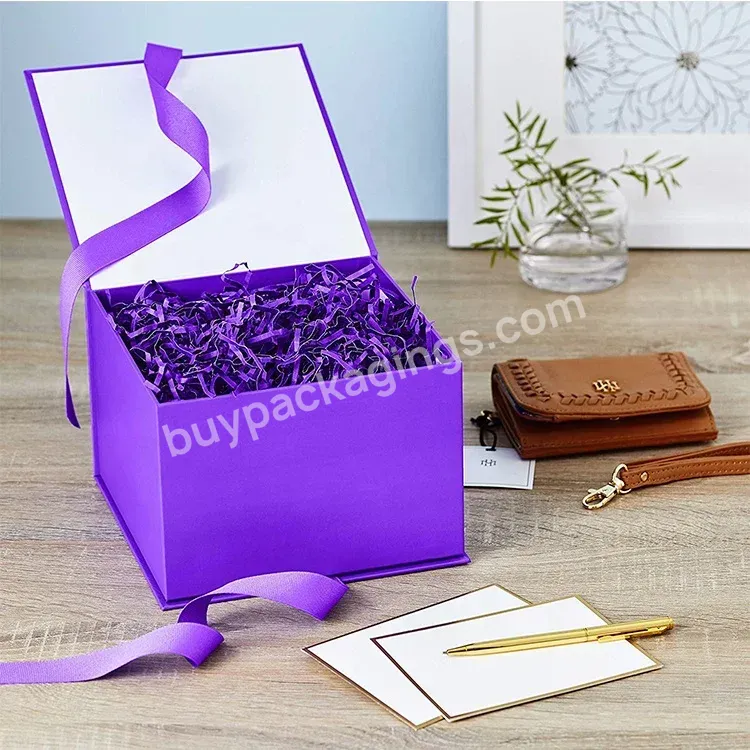 Custom Logo Printed Rigid Boite Cadeau Luxury Shreded Paper Fill Cardboard Packaging Paper Sustainable Large Ribbon Gift Box - Buy Buy Wholesale Large Closure Purple Creative Surprise Favor Gift Box With Ribbon,Custom Logo Bulk Honey Large Gift Boxes