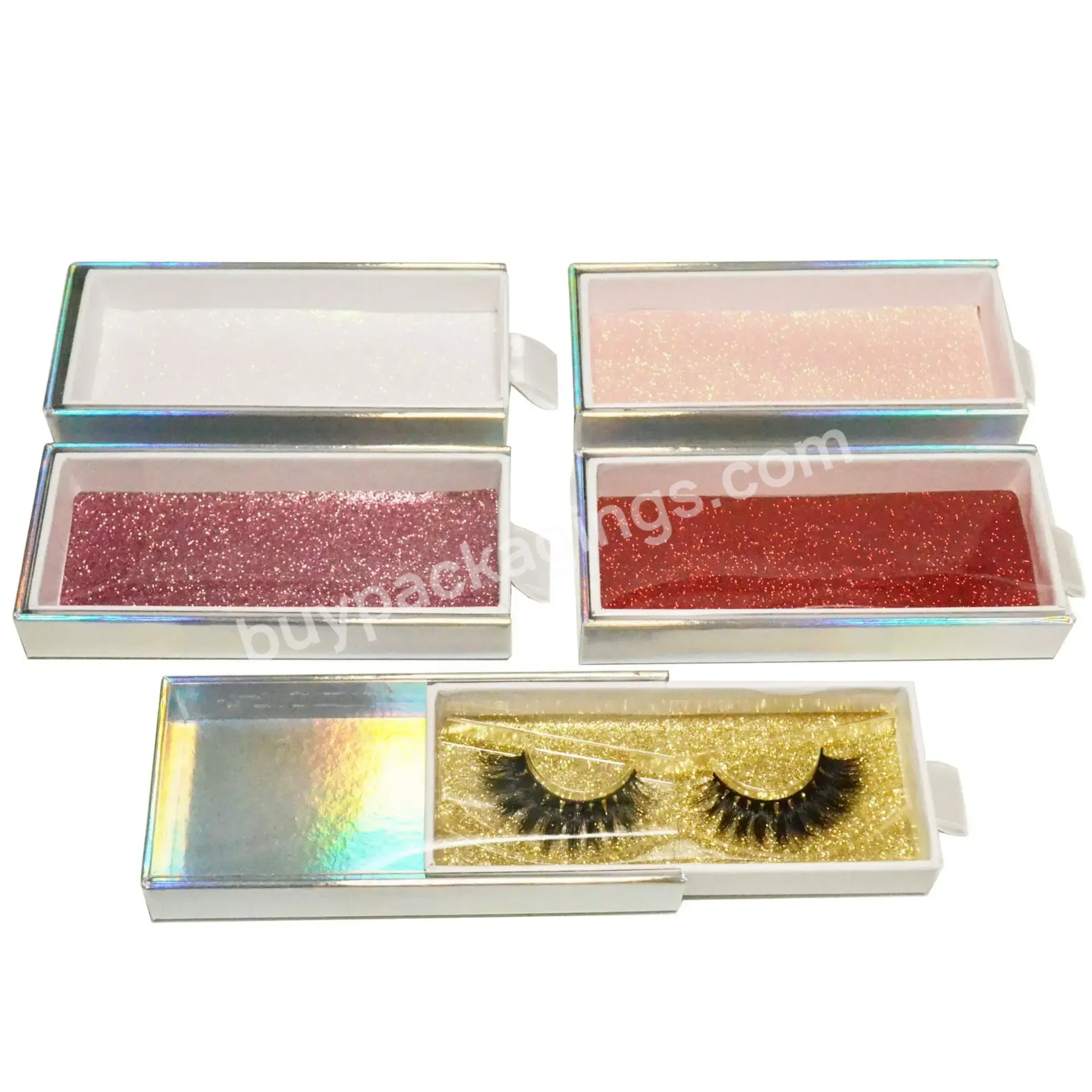 Custom Logo Private Label Paper Sliding Drawer Holographic False Eyelash Packaging Eye Lashes Display Box