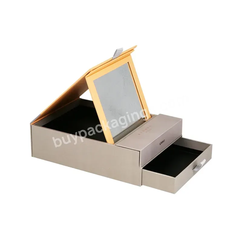 Custom Logo Recyclable Cosmetic Suitcase Beauty Instrument Printed Sliding Packaging Box With Mirror