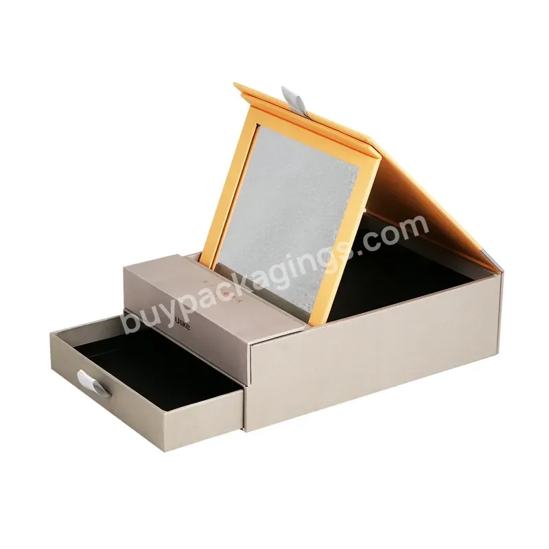 Custom Logo Recyclable Cosmetic Suitcase Beauty Instrument Printed Sliding Packaging Box With Mirror