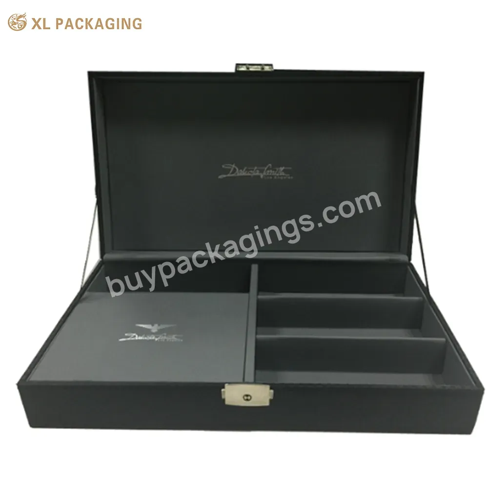 Custom Luxury Black Hinged Paper Cardboard Box Skincare Cosmetic Packaging Gift Box With Metal Lock