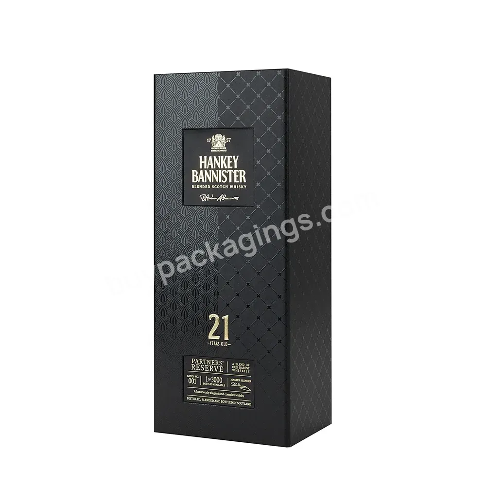 Custom Luxury Cardboard Single Wine Gift Packaging Magnetic Black Whisky Box Wine Bottle Box Packaging For Single Wine Bottle