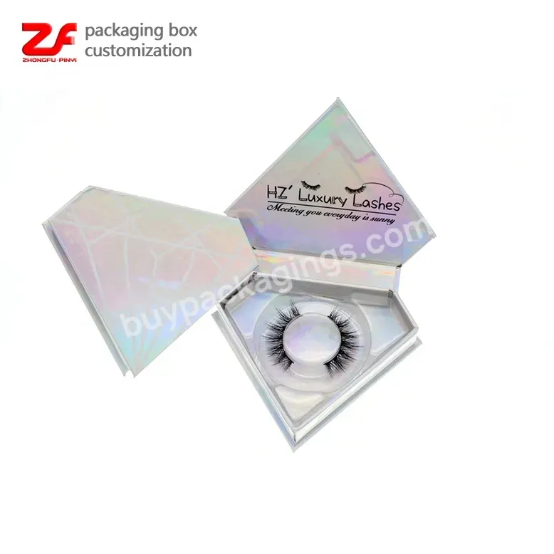 Custom Luxury Lashpackaging Box Holographic Metallic Foil Lash Tray Mink Paper Eyelash Packaging Box