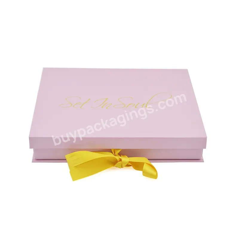 Custom Luxury Pink Magnetic Large Size Cosmetic Packaging Paper Gift Box Ribbon Closure