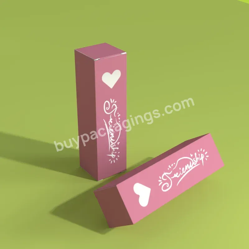 Custom Luxury Printing Pink Paper Box Fold Cosmetics Lip Gloss Packaging Box Lipstick Paper Box With Heart Shape