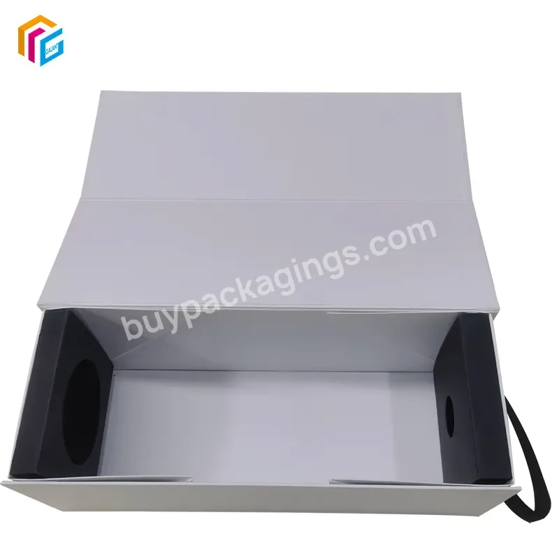 Custom Luxury White Magnetic Flap Boxes Shoes Clothes Magnetic Box Foldable Cardboard Magnetic Closure Boxes With Ribbons