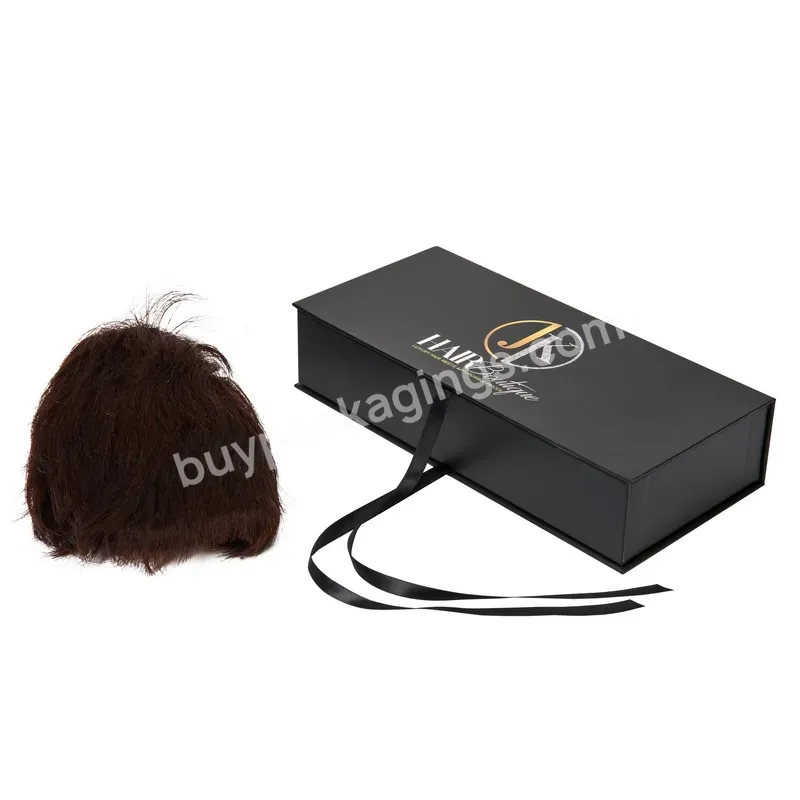 Custom Luxury Wig Packaging Box With Ribbon Paper Box Black Magnetic Wig Box
