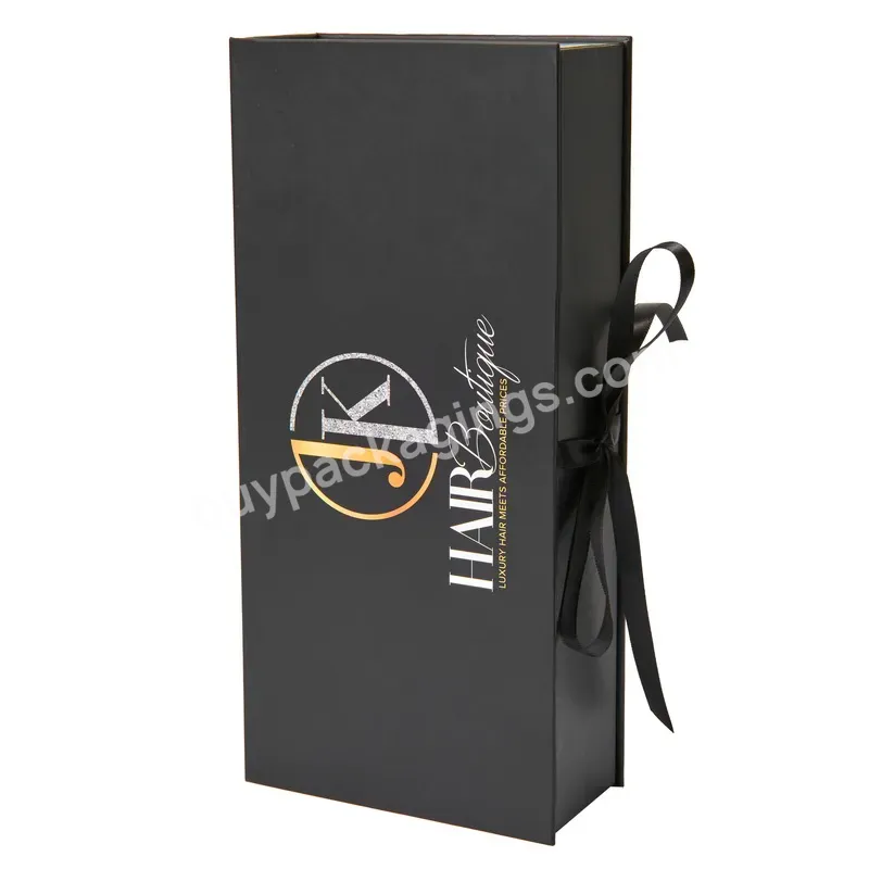 Custom Luxury Wig Packaging Box With Ribbon Paper Box Black Magnetic Wig Box