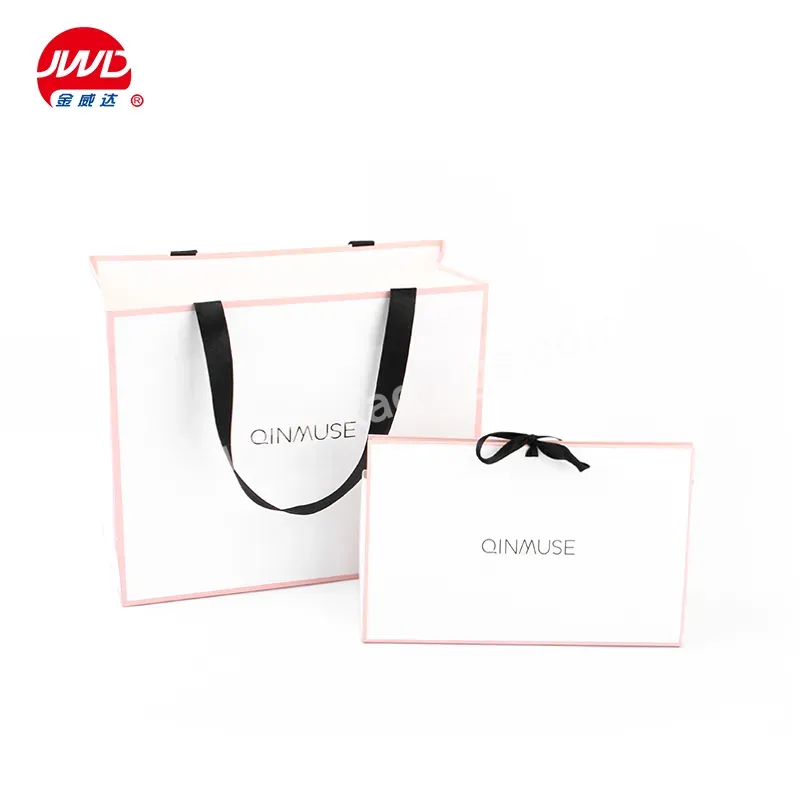 Custom Own Logo Print White Luxury Gifts Paper Bags With Black Ribbon