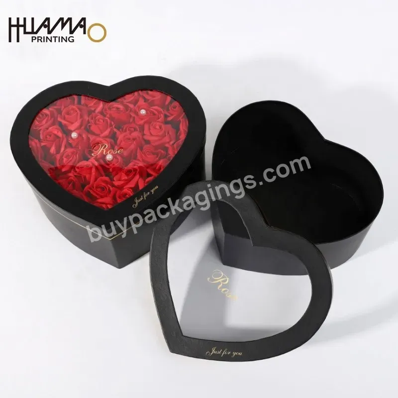 Custom Paper Box Valentine's Day Flower Box Gift Heart Gold Foil Logo Luxury Heart Gift Box