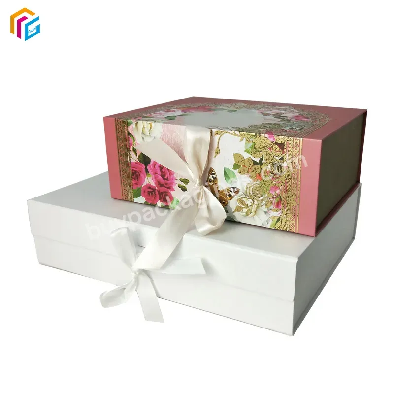 Custom Pink Magnetic Boxes Flap Foldable Thick Clothing Paper Boxes Luxury Perfume Magnetic Closure Gift Boxes With Ribbons