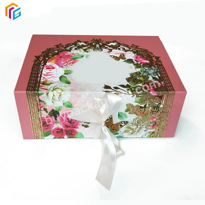 Custom Pink Magnetic Boxes Flap Foldable Thick Clothing Paper Boxes Luxury Perfume Magnetic Closure Gift Boxes With Ribbons