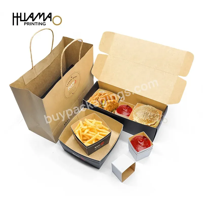 Custom Printed Kids Hamburger Burger Fast Food Box Paper Container French Fries Fried Chicken Wing Snacks Paper Packaging Box