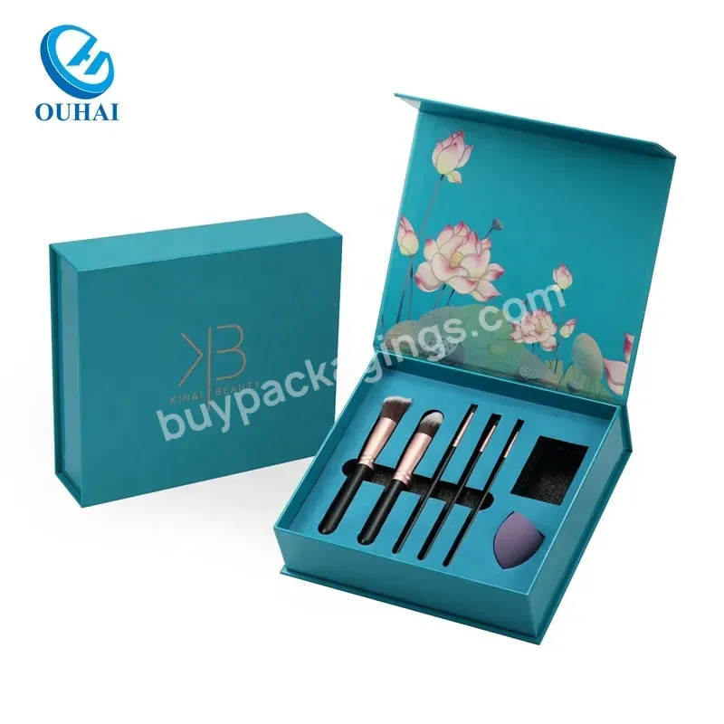 Custom Printed Logo Beauty Products Cosmetic Packaging Box With Insert Hard Magnetic Makeup Brush Set Gift Boxes For Packiging