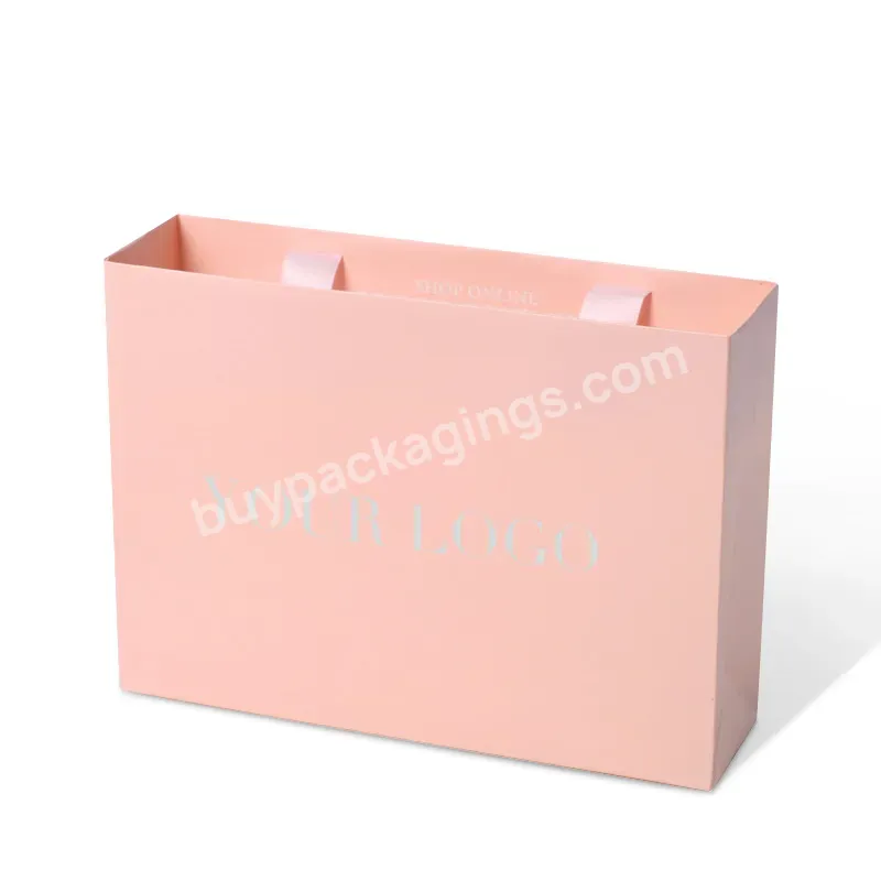 Custom Printed Logo Pink Luxury Fine Paper Bag Shopping Gift Carry Gift Packaging Bag With Ribbon Handles