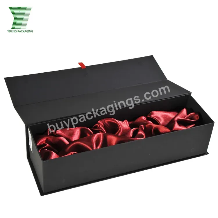 Custom Printed Luxury Cardboard Magnet Closure Paper Gift Box With Satin Lining For Red Wine