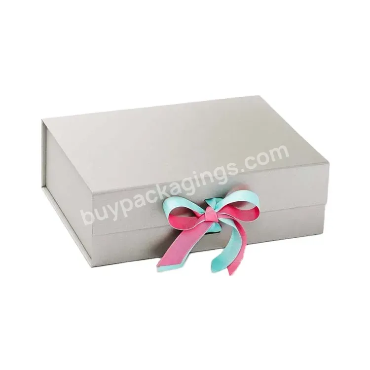 Custom Printing Grey Board Magnetic Gift Paper Packaging Magnet Folding Box With Ribbon For Shoe Box