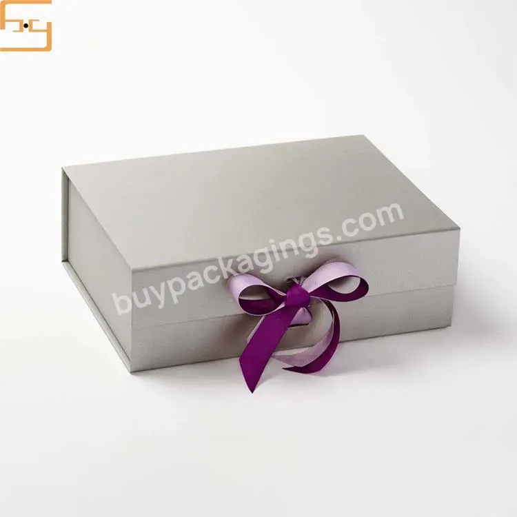 Custom Printing Grey Board Magnetic Gift Paper Packaging Magnet Folding Box With Ribbon For Shoe Box