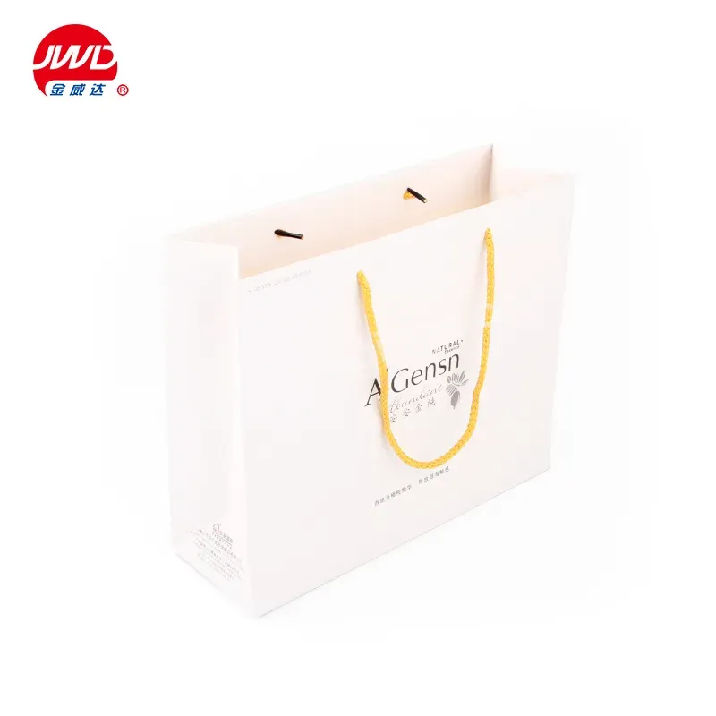 Custom Printing White Paper Bag Shopping With Gold Logo