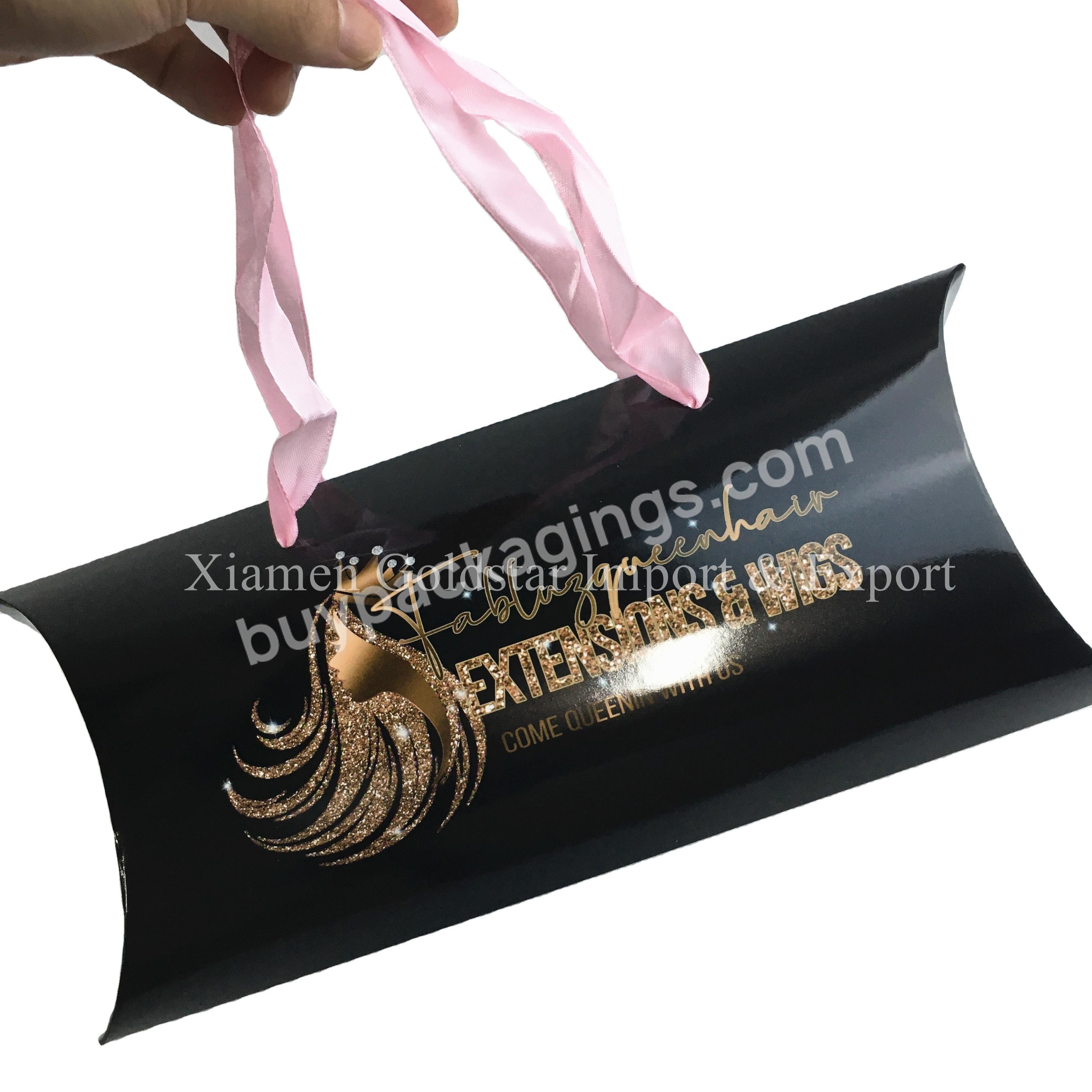 Custom Ribbon Handle Box Hair Extension Wig Packaging Pillow Packaging Carrier Bag