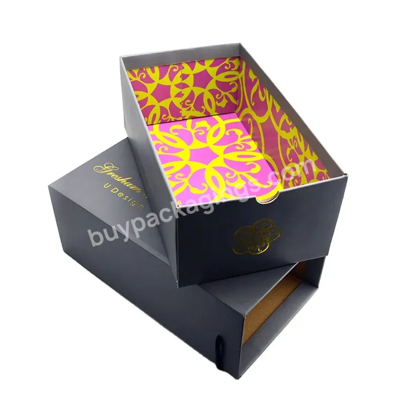 Custom Slide Out Shoe Paper Packaging Black Paper Drawer Shoe Box