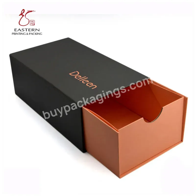 Custom Slide Out Shoe Paper Packaging Black Paper Drawer Shoe Box